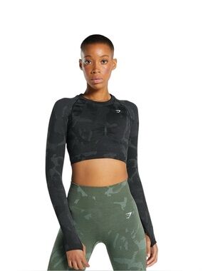 Gymshark Adapt Camo Seamless Crop Top Long Sleeve Black Women’s Medium